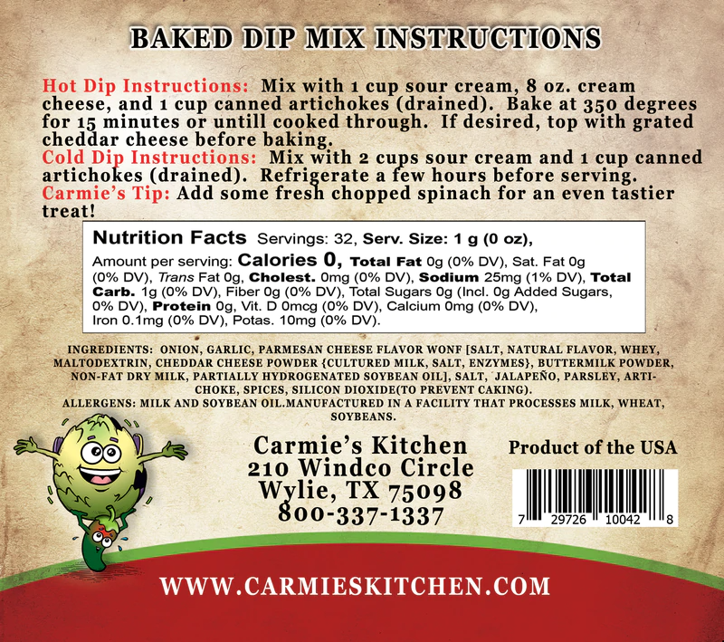 Baked Artichoke Jalapeno Dip Mix - Premium Dips & Spreads from Carmie's Kitchen - Just $5! Shop now at Pat's Monograms