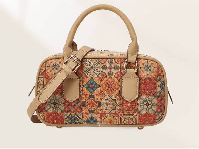Vintage Multi-Element Ethnic Style Cork Print Tote Bag - Premium Handbag from Golden Hour Boutique - Just $58.95! Shop now at Pat's Monograms