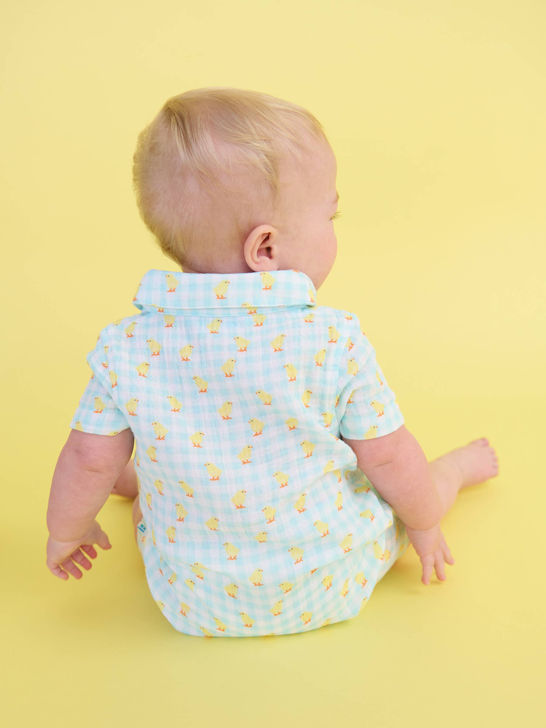 Baby Boys Chirping Chicks Gingham Cotton Gauze Button-Up Romper - Premium Baby & Toddler Outfits from RuffleButts + RuggedButts - Just $42.95! Shop now at Pat's Monograms