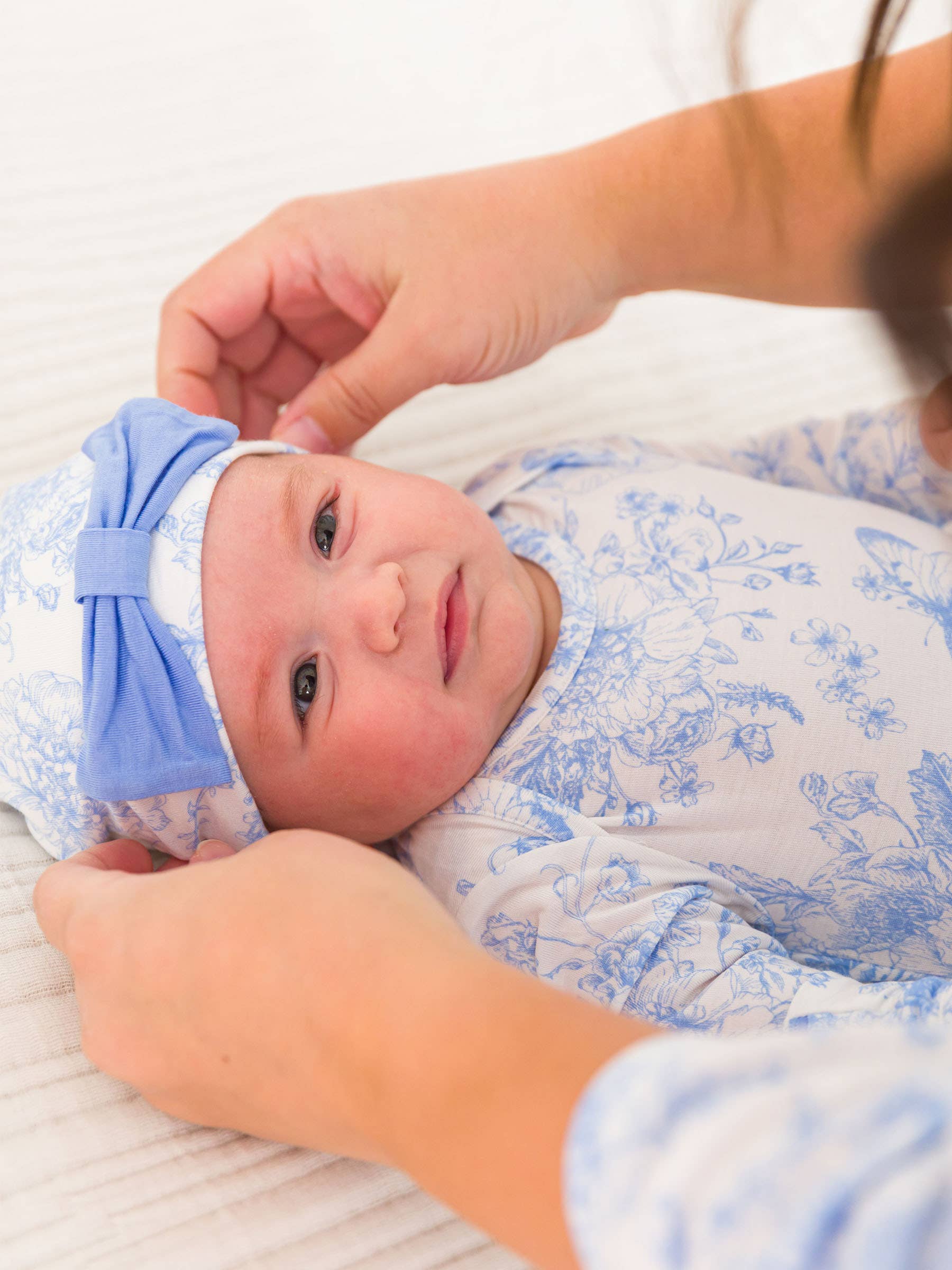 SoftSnooze™ Baby Girls Bamboo Viscose Periwinkle Butterfly Garden Ruffle Knotted Sleep Gown & Bow Hat Set - Premium Baby Sleepwear from RuffleButts + RuggedButts - Just $42.95! Shop now at Pat's Monograms