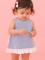 Baby Girls Blue Seersucker Ruffle Swing Top & Bloomer Set - Premium Baby & Toddler Outfits from RuffleButts + RuggedButts - Just $45.95! Shop now at Pat's Monograms