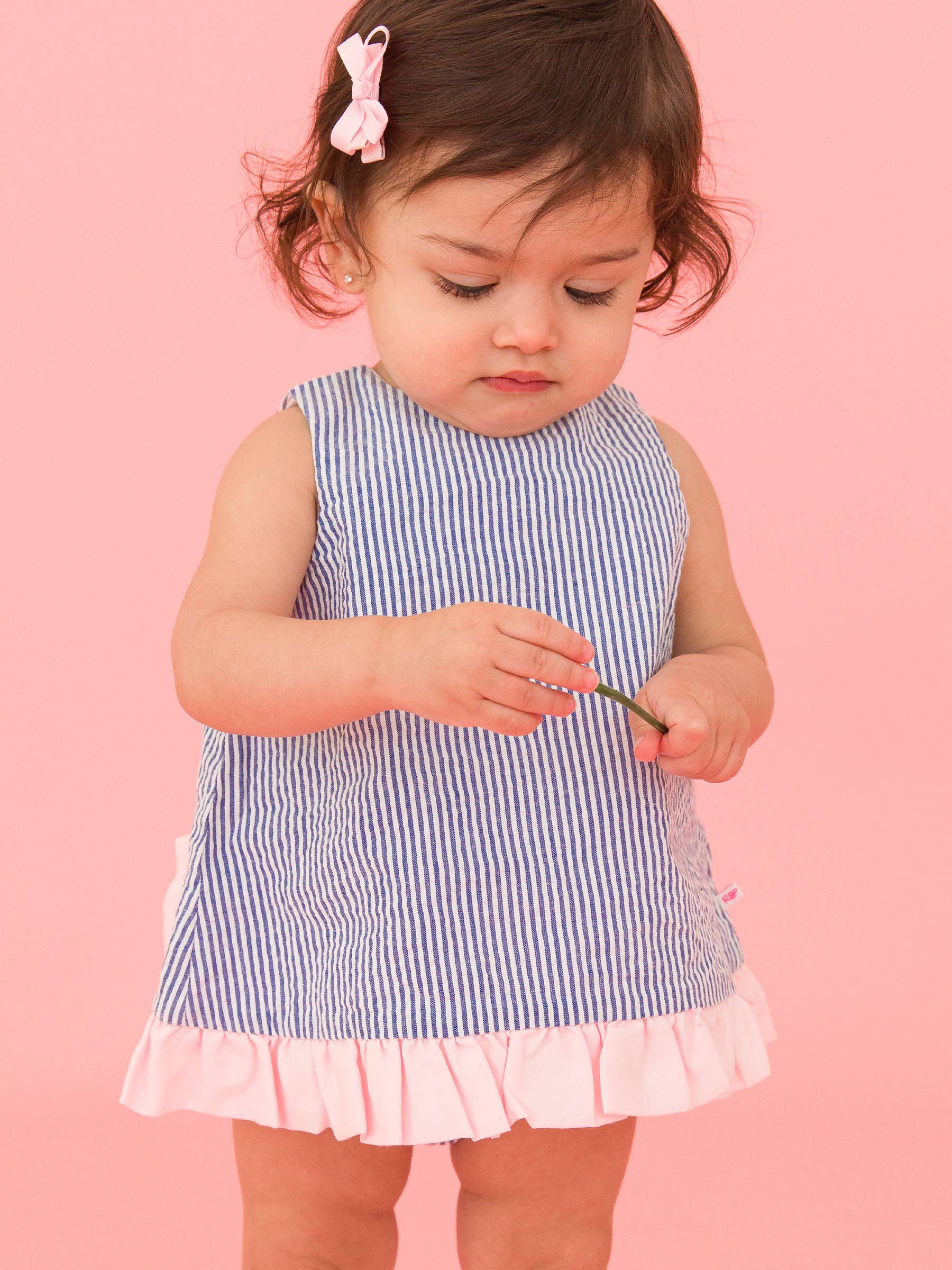 Baby Girls Blue Seersucker Ruffle Swing Top & Bloomer Set - Premium Baby & Toddler Outfits from RuffleButts + RuggedButts - Just $45.95! Shop now at Pat's Monograms