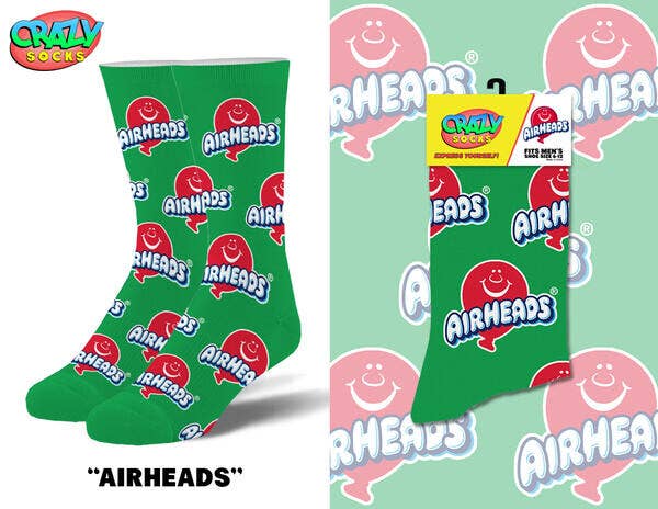 Airheads - Mens Crew Folded - Premium socks from Crazy Socks - Just $7! Shop now at Pat's Monograms