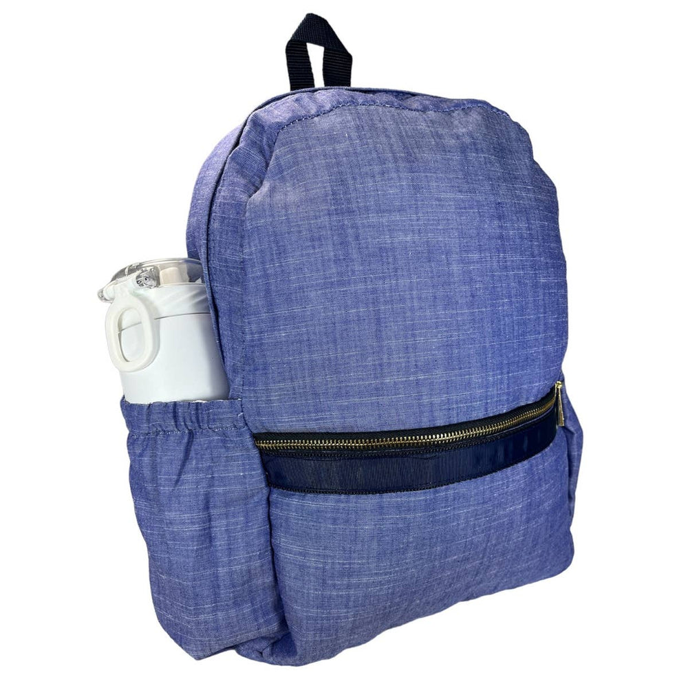 Navy Chambray Medium Backpack w/ Pocket - Premium Backpack from Mint - Just $38.95! Shop now at Pat's Monograms