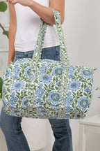 Floral Quilted Cotton Duffle Bag - Blue Dahlia - Premium Duffel Bags from LA Soul - Just $42.95! Shop now at Pat's Monograms