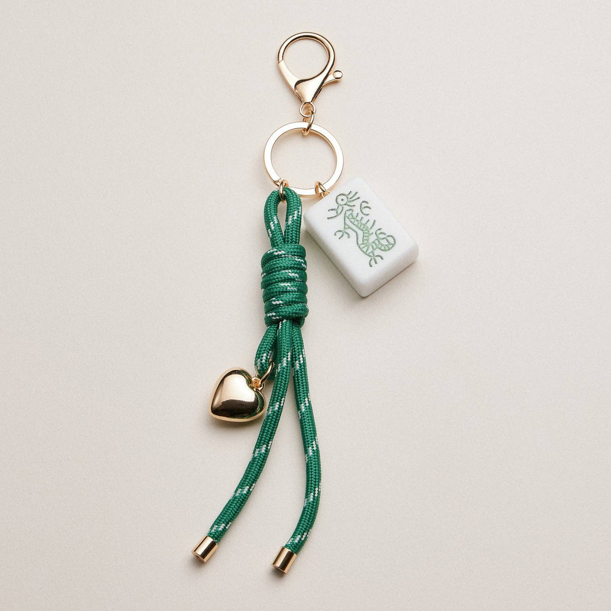 Mahjong Keychain | Heart Charm & Rope — Frem