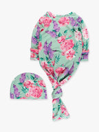 SoftSnooze™ Baby Girls Bamboo Viscose Sage Garden Ruffle Knotted Sleep Gown & Bow Hat Set - Premium Baby Sleepwear from RuffleButts + RuggedButts - Just $42.95! Shop now at Pat's Monograms