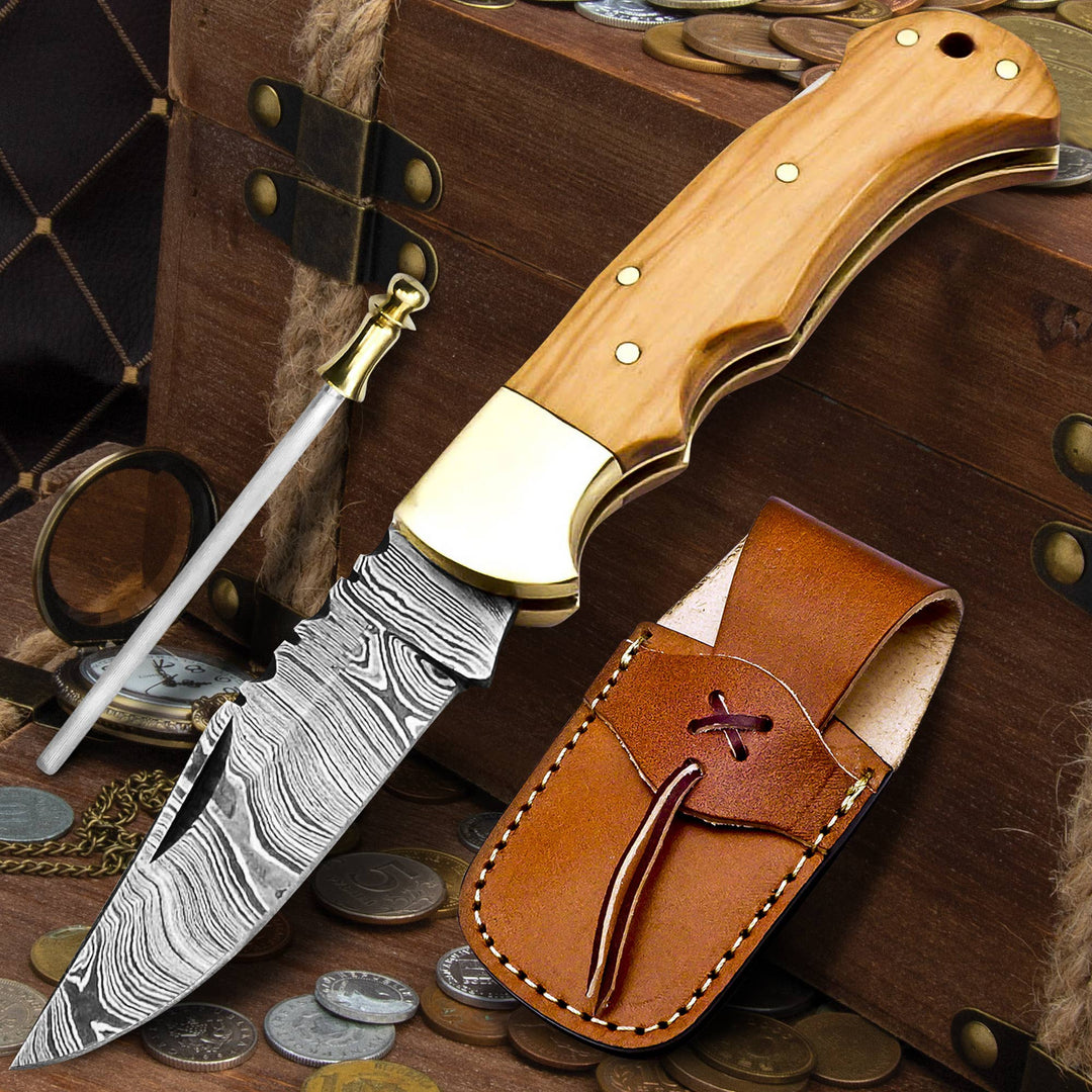 6.5' Handmade damascus folding knife, Pocket Knife - Premium Knives from FH KNIVES - Just $49.95! Shop now at Pat's Monograms