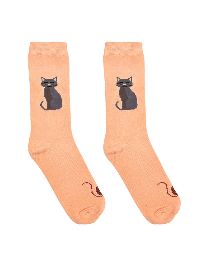 3D Packaged Crew Socks - Kitty Cat w/ Yarn Ball - Peach - Premium socks from Living Royal - Just $9.95! Shop now at Pat's Monograms