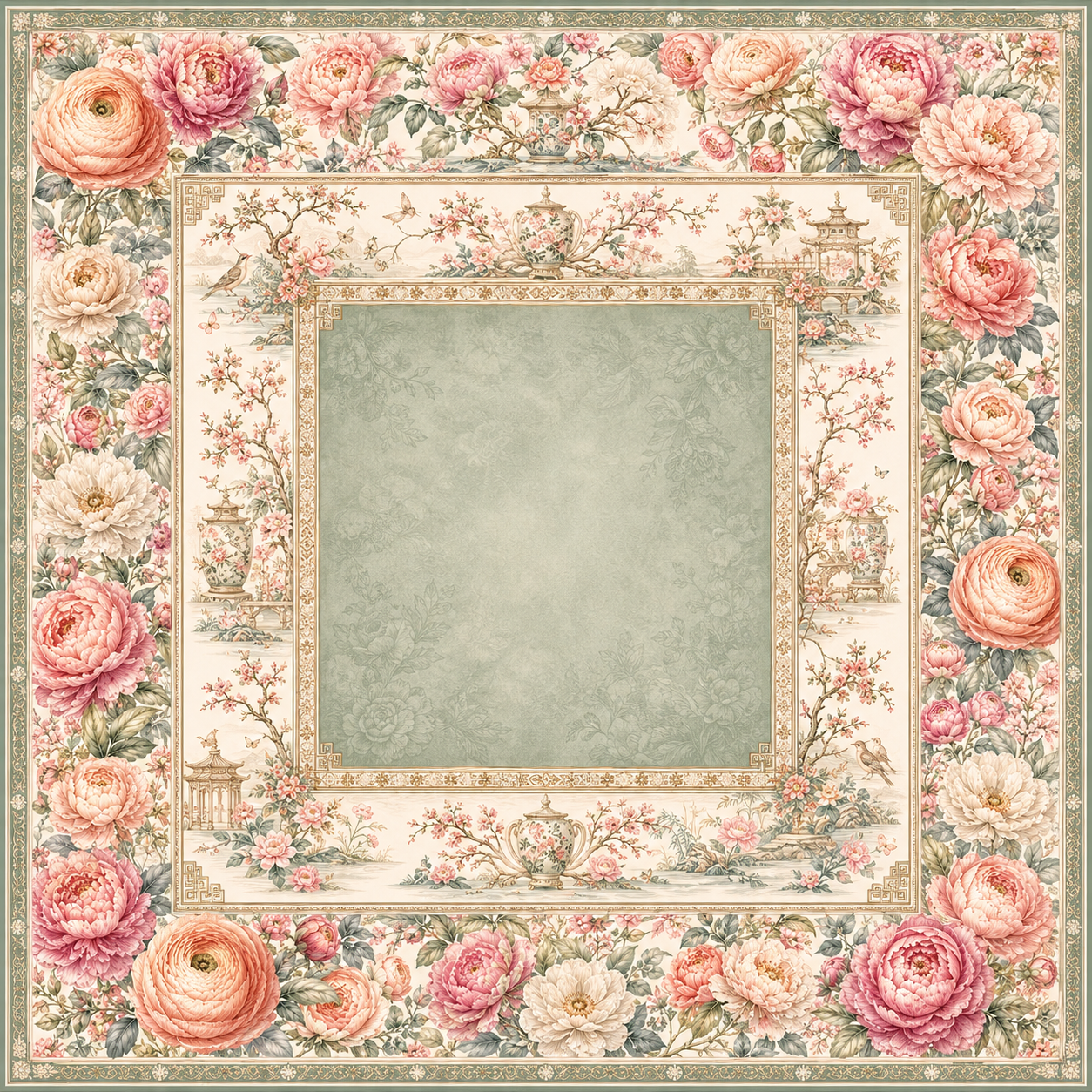 Blossom & Blue — Soft Chinoiserie Peony Mahjong Mat - PREORDER - Premium Mahjong from Told in Tiles - Just $80! Shop now at Pat's Monograms
