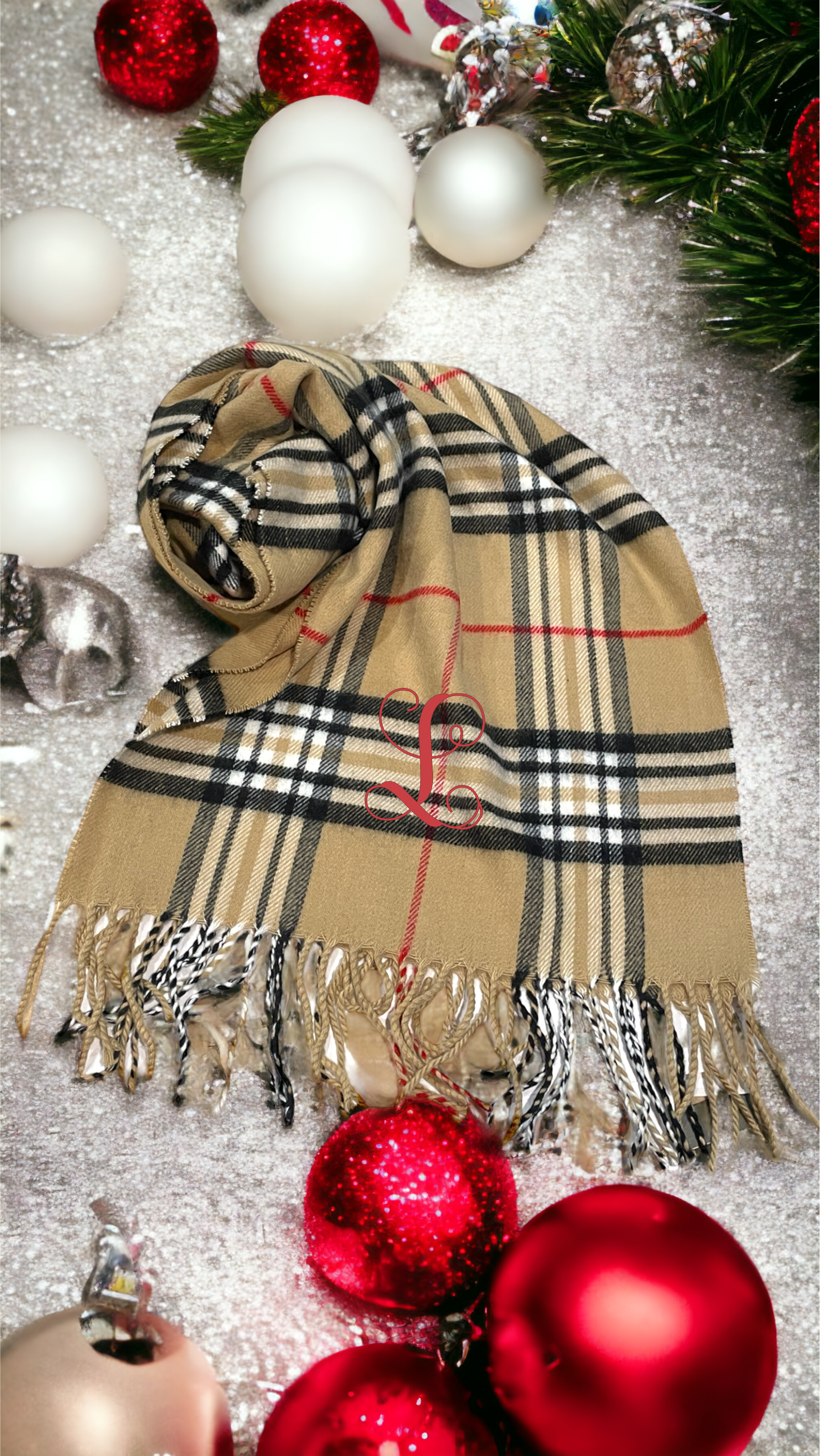 Plaid Cashmere Feel Scarves with Embroidered Single Initial - Premium Accessories from Pat's Monograms - Just $18! Shop now at Pat's Monograms