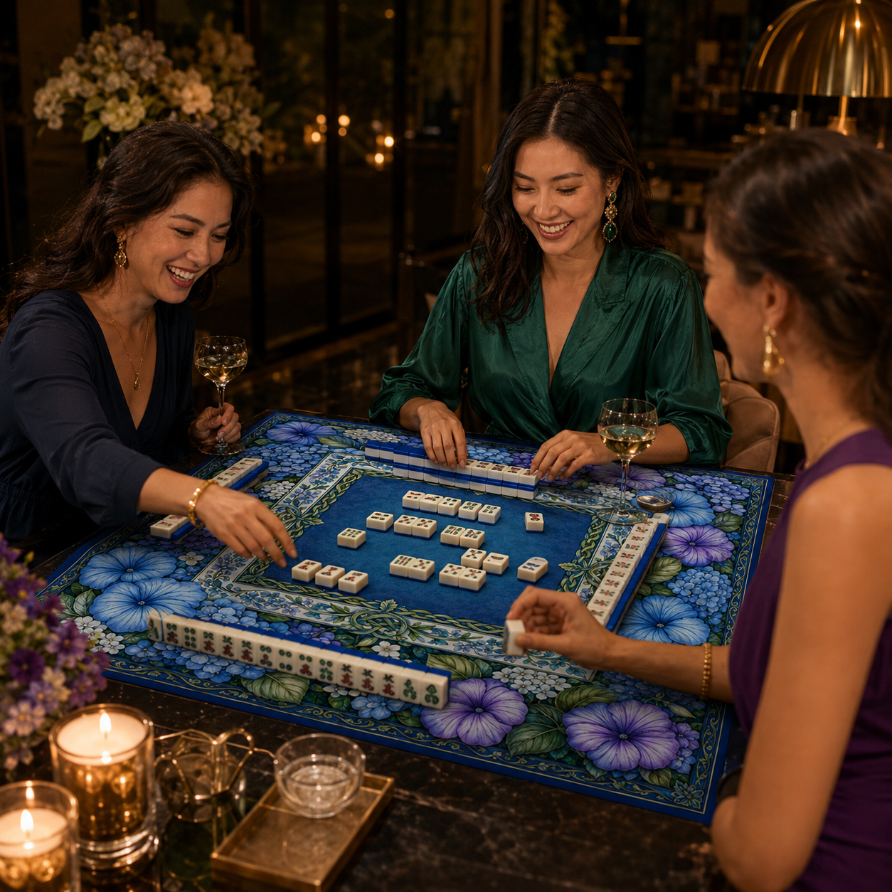 Hydrangea Court — Bold Blue Floral Mahjong Mat - PREORDER - Premium Mahjong from Told in Tiles - Just $80! Shop now at Pat's Monograms