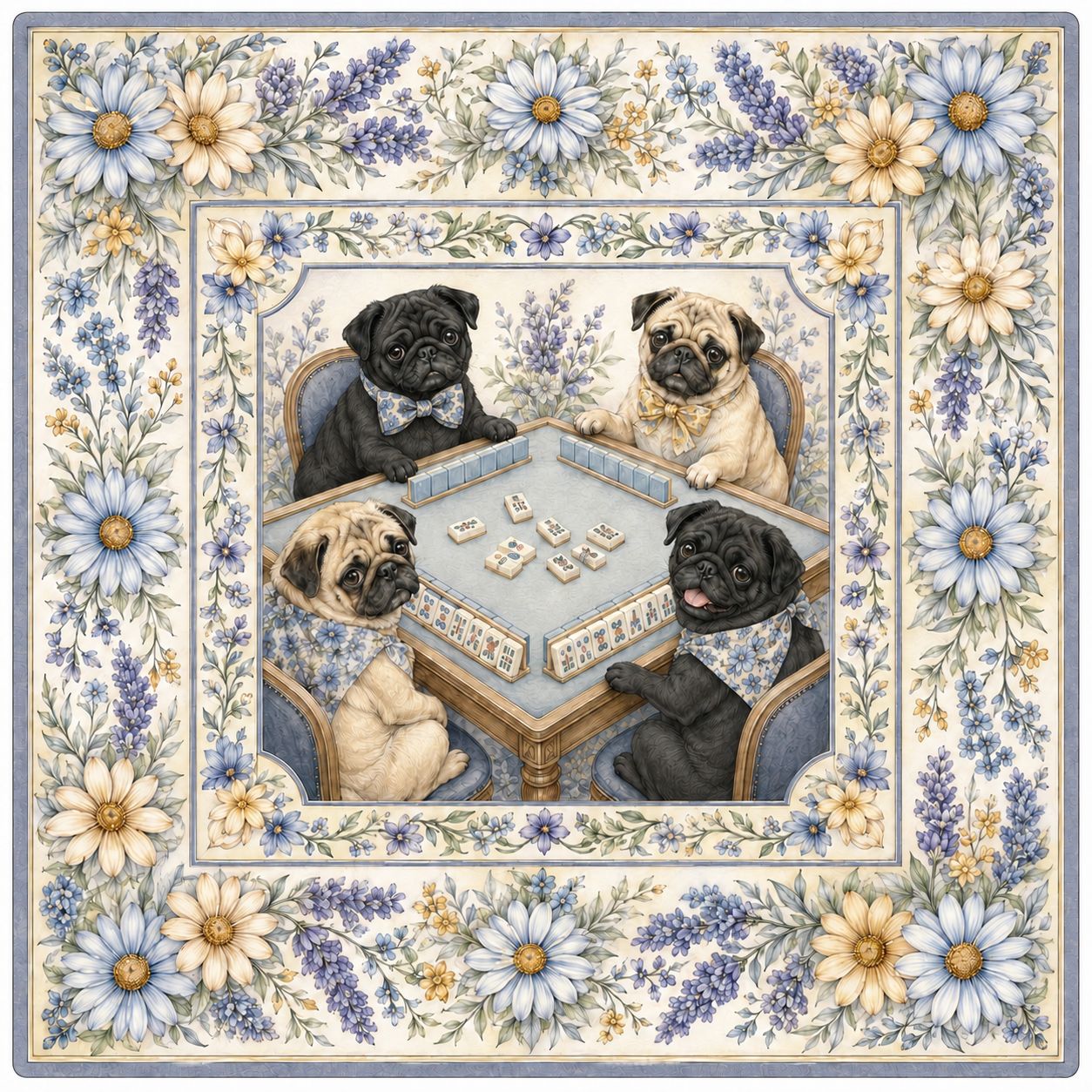 Pug & Petals — Pug Mahjong Mat | Paws & Tiles Collection - PREORDER - Premium Mahjong from Told in Tiles - Just $80! Shop now at Pat's Monograms