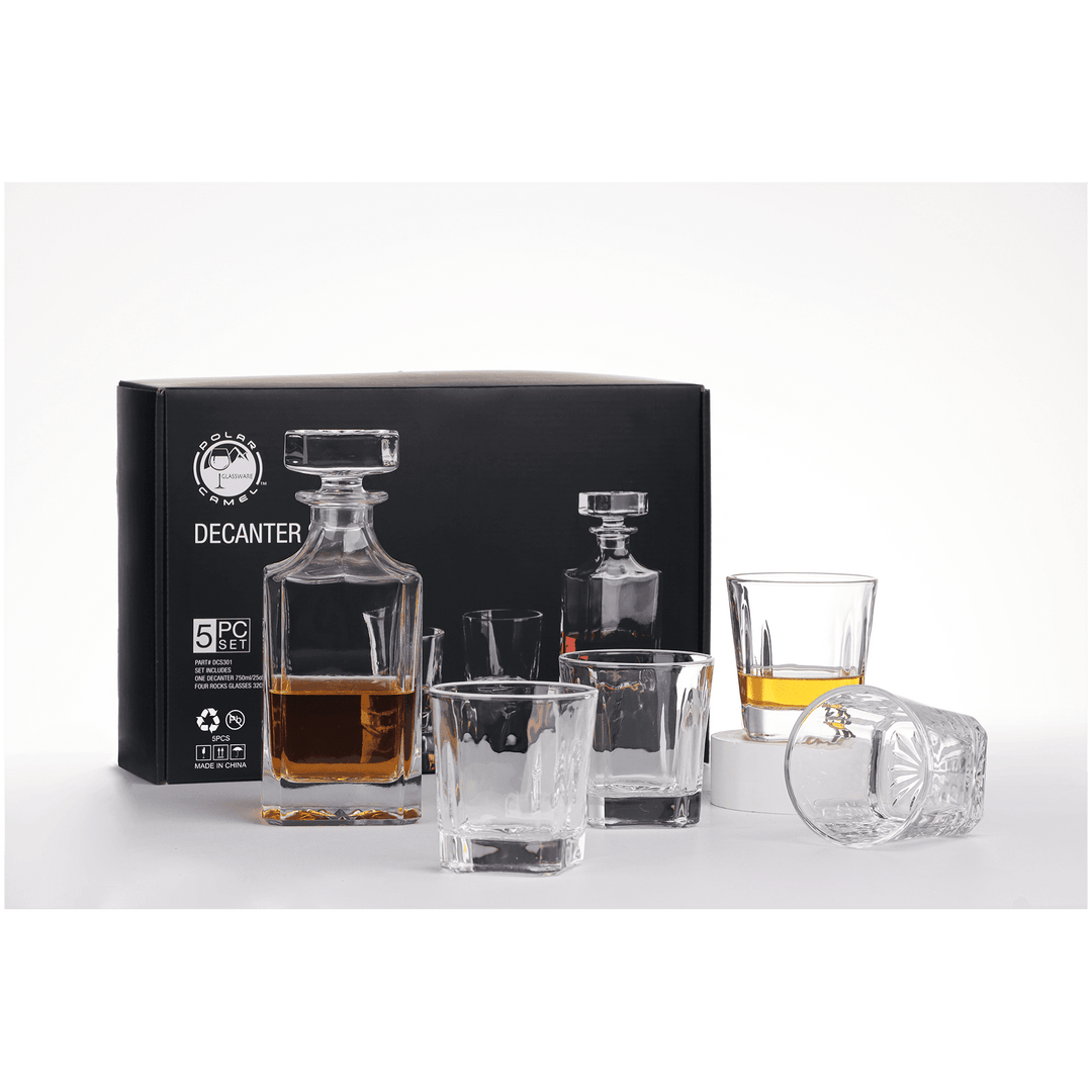 Square Glass Decanter Set with 4 Glasses - 750ml add Laser Engraving - Premium barware from JDS - Just $39.95! Shop now at Pat's Monograms