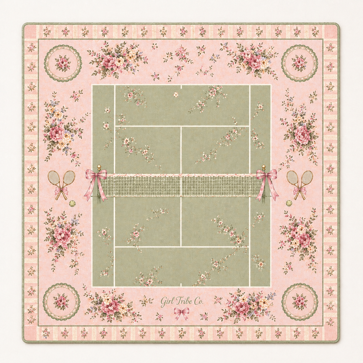 Tennis Court Vintage Floral mahjong mat 33"x33" — Girl Tribe Co