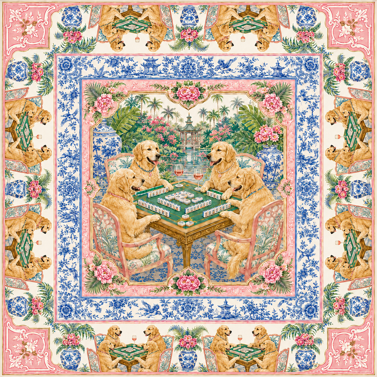 The Golden Standard — Golden Retriever Chinoiserie Mahjong Mat | Paws & Tiles Collection - PREORDER - Premium Mahjong from Told in Tiles - Just $80! Shop now at Pat's Monograms