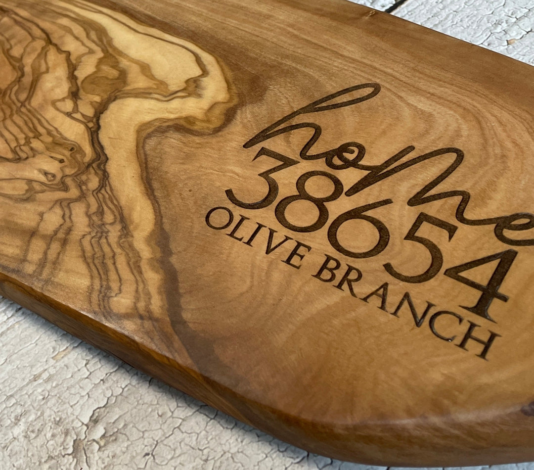 Home Zip Code Olive Wood Slab 12" Board - Premium Housewares from Pat's Monograms - Just $45.95! Shop now at Pat's Monograms