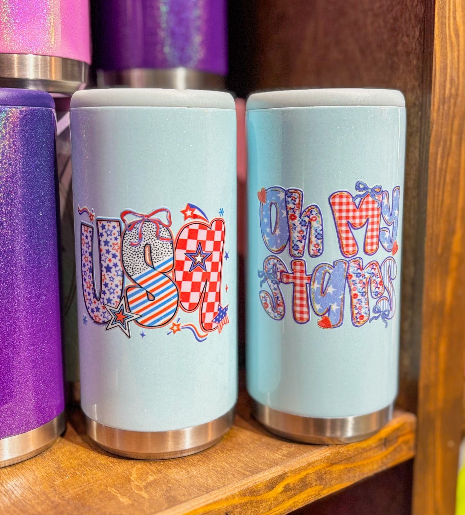 America Skinny Glitter Can Coolers - Premium can cooler from Pat's Monograms - Just $15.95! Shop now at Pat's Monograms