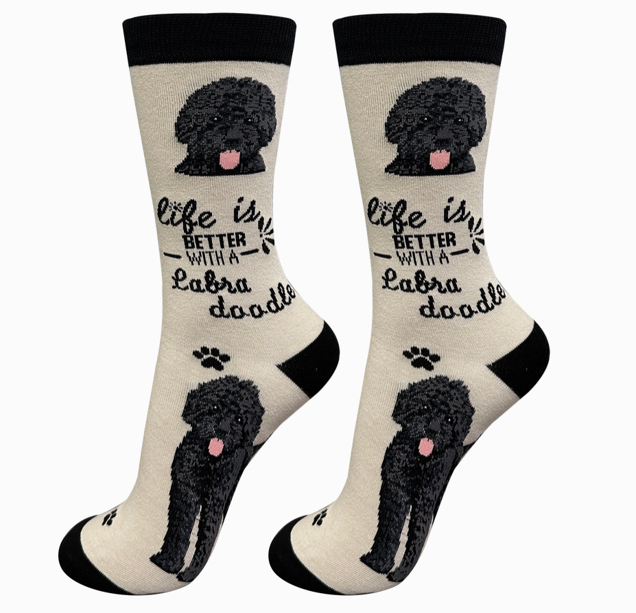 Black Labradoodle - Life is Better Socks - Premium Socks from Sock Daddy - Just $10.95! Shop now at Pat's Monograms