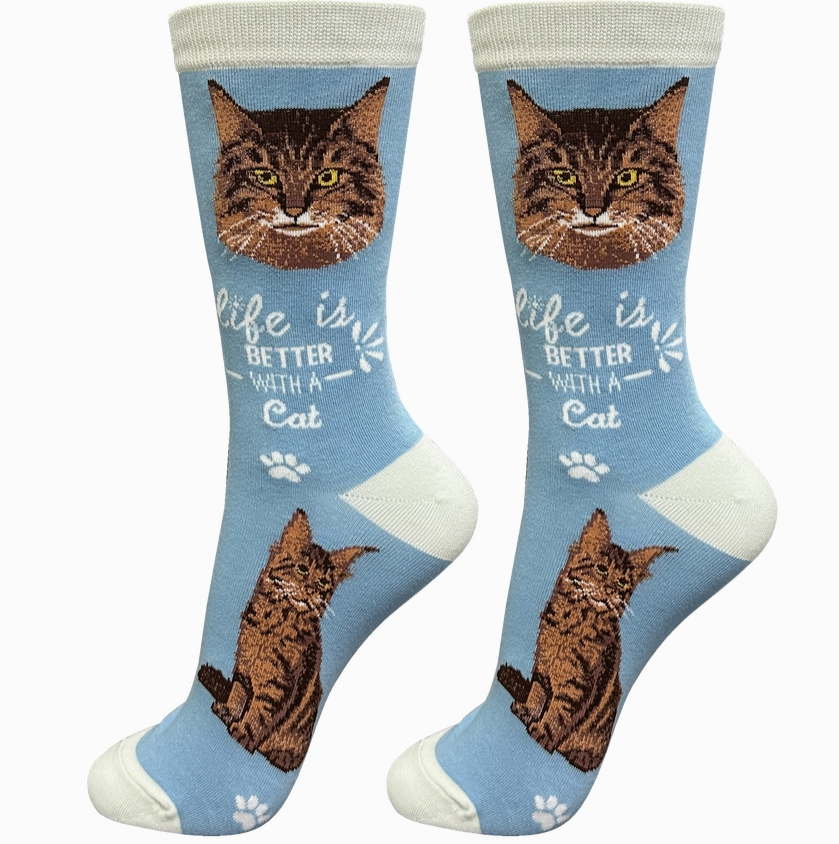 Maine Coon Cat - Life is Better Socks - Premium Socks from Sock Daddy - Just $10.95! Shop now at Pat's Monograms