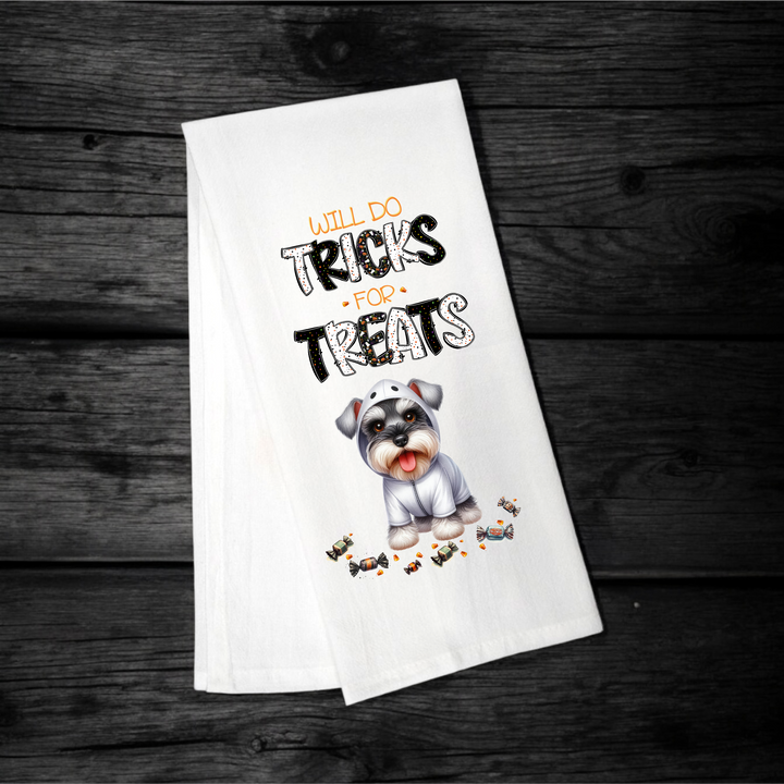 "Will Do Tricks for Treats" Halloween Towel with your Fav Dog Breed - Premium Kitchen Towel from Pat's Monograms - Just $12.95! Shop now at Pat's Monograms