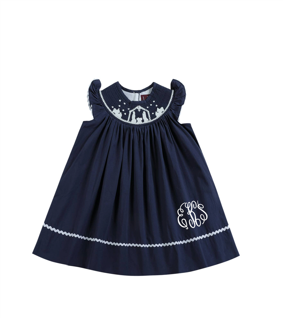 Navy Blue Nativity Smocked Christmas Dress - Lil Cactus 6Y Navy Blue Nativity Smocked Christmas Dress - Lil Cactus 6Y