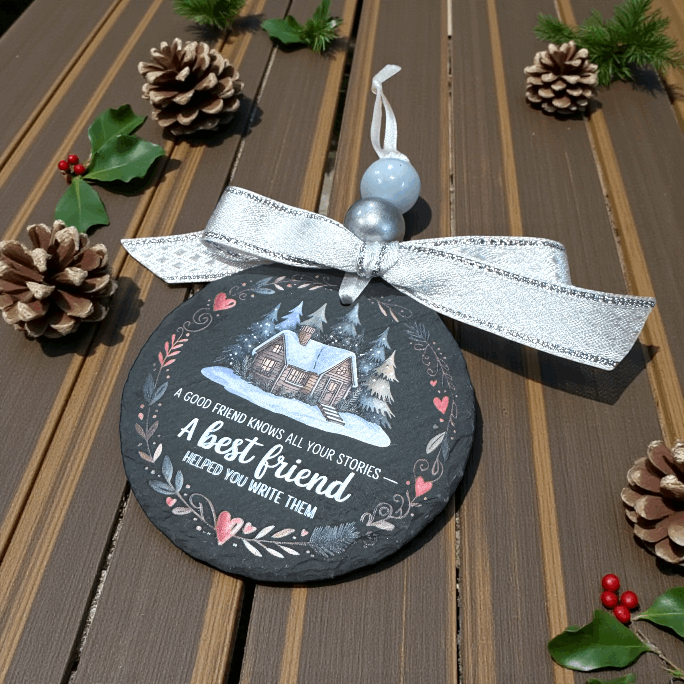 A Best Friend Slate Christmas ornament - Premium Christmas Ornament from Pat's Monograms - Just $12.95! Shop now at Pat's Monograms