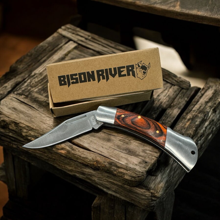 Engravable Wood Folding Pocket Knife - Premium Knives from Bison River - Just $19.95! Shop now at Pat's Monograms