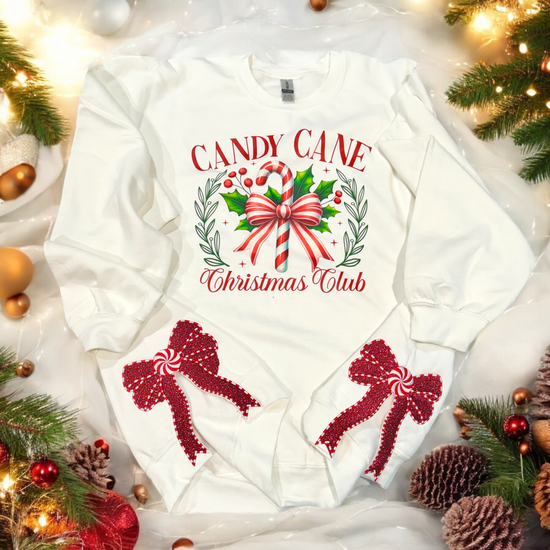 Candy Cane Club - Side Bow Sweatshirt - Premium Christmas Shirts from Pat's Monograms - Just $56.95! Shop now at Pat's Monograms