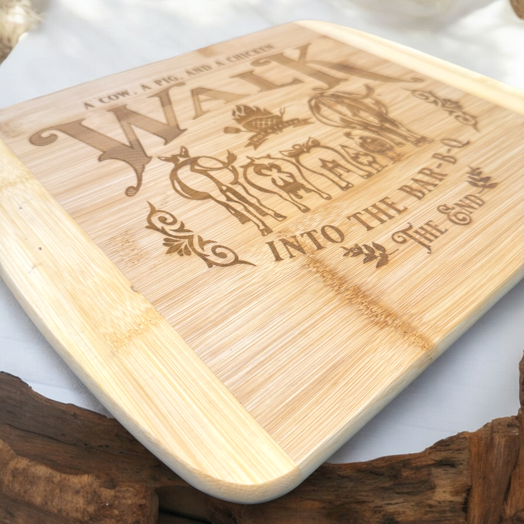 A Cow, A Pig & A Chicken Cutting Board - Premium Cutting Boards from Pat's Monograms - Just $32.95! Shop now at Pat's Monograms