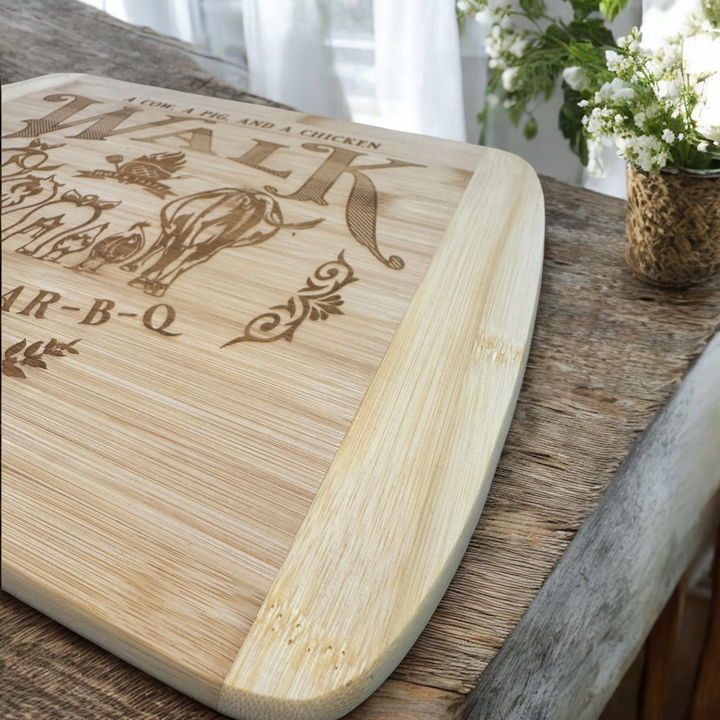 A Cow, A Pig & A Chicken Cutting Board - Premium Cutting Boards from Pat's Monograms - Just $32.95! Shop now at Pat's Monograms