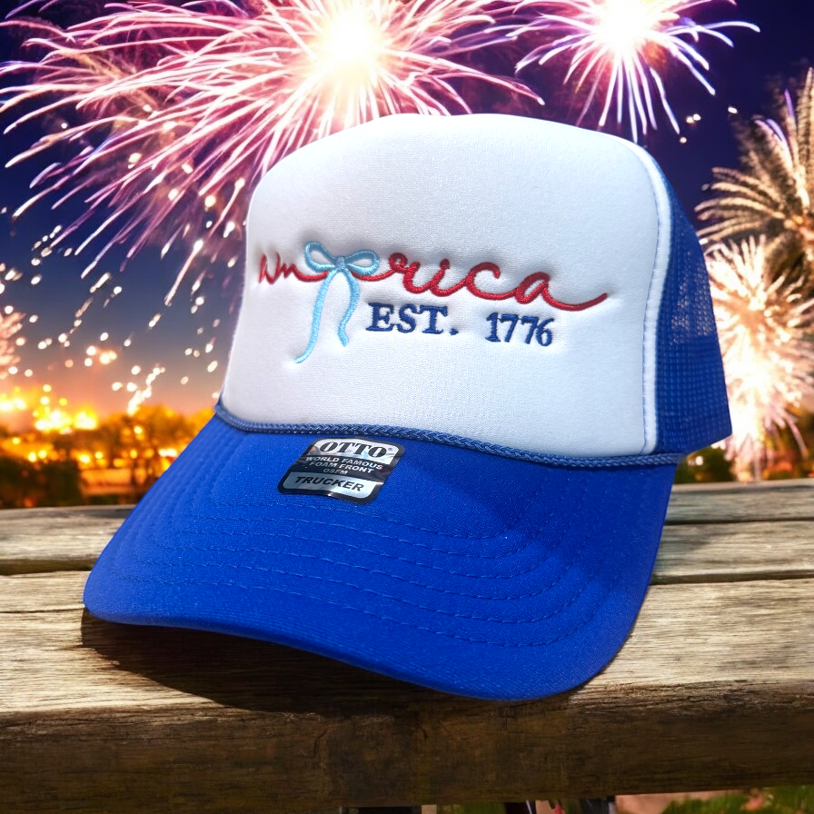 America Bows Trucker Cap - Premium Hat from Pat's Monograms - Just $16.95! Shop now at Pat's Monograms