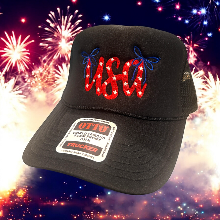 USA Bows Trucker Cap - Premium Hat from Pat's Monograms - Just $16.95! Shop now at Pat's Monograms