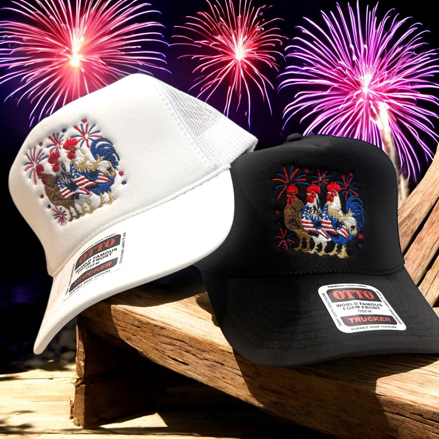 Patriotic Chickens Trucker Cap - Premium Hat from Pat's Monograms - Just $16.95! Shop now at Pat's Monograms