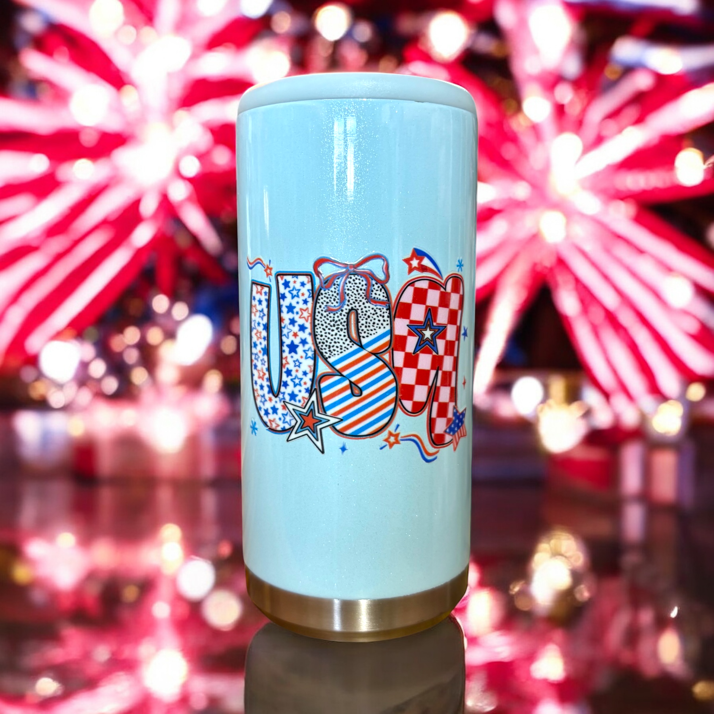 America Skinny Glitter Can Coolers - Premium can cooler from Pat's Monograms - Just $15.95! Shop now at Pat's Monograms