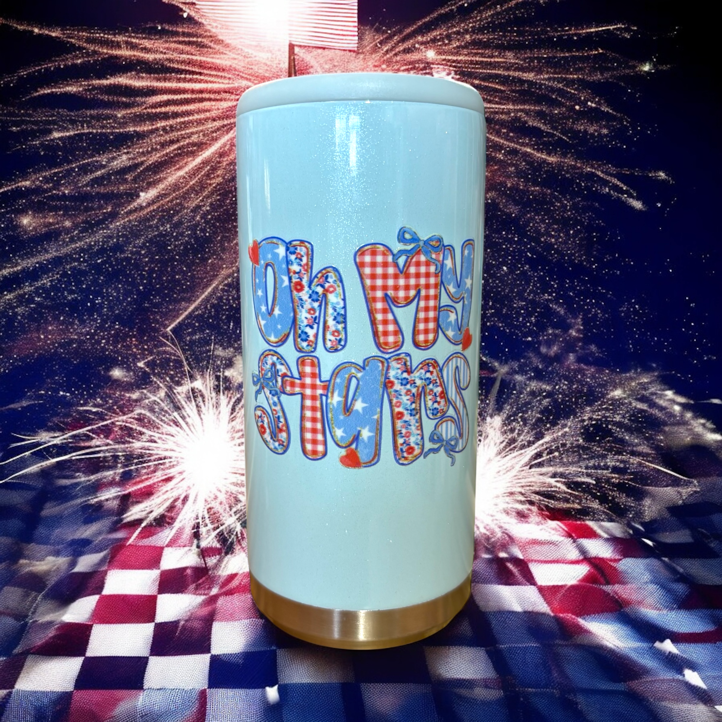 America Skinny Glitter Can Coolers - Premium can cooler from Pat's Monograms - Just $15.95! Shop now at Pat's Monograms