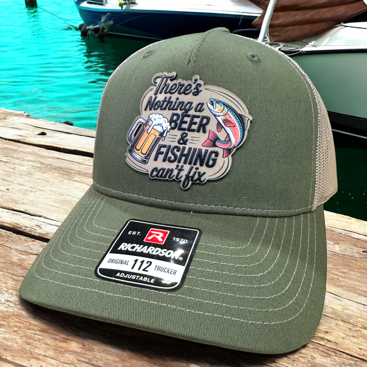 Beer and Fishing Patch Hat - Premium Hat from Pat's Monograms - Just $26.95! Shop now at Pat's Monograms