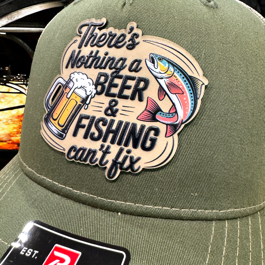 Beer and Fishing Patch Hat - Premium Hat from Pat's Monograms - Just $26.95! Shop now at Pat's Monograms
