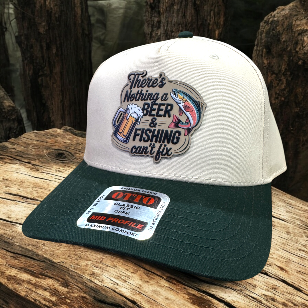 Beer and Fishing Patch Hat - Premium Hat from Pat's Monograms - Just $26.95! Shop now at Pat's Monograms
