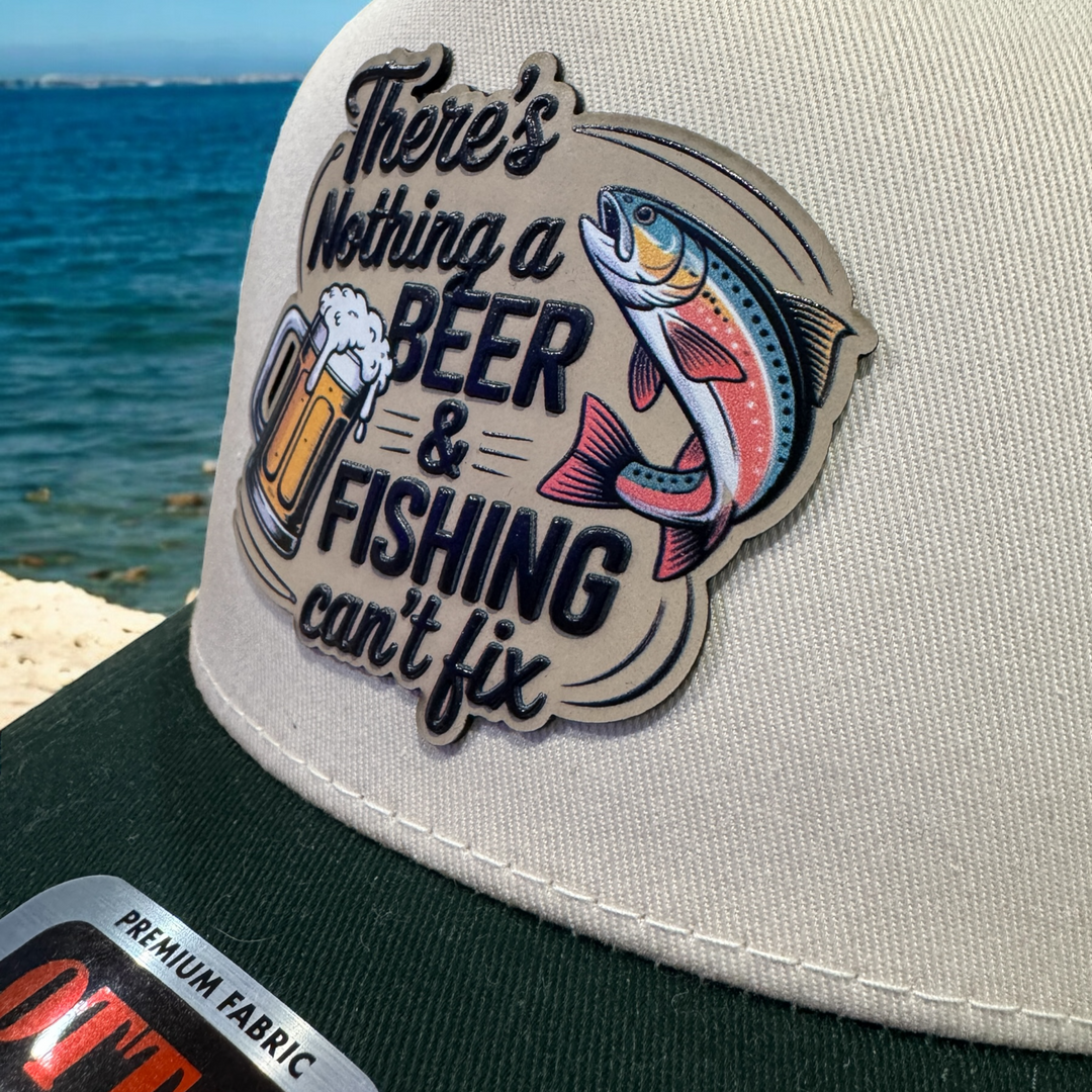 Beer and Fishing Patch Hat - Premium Hat from Pat's Monograms - Just $26.95! Shop now at Pat's Monograms