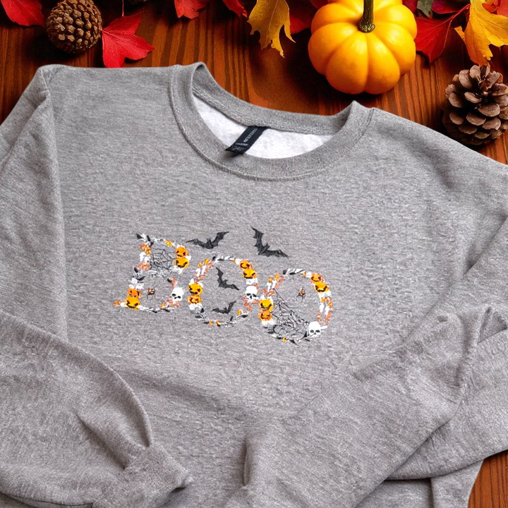 Embroidered Boo Shirts - Just in Time for Spooky Season - Premium Sweatshirt from Pat's Monograms - Just $22.95! Shop now at Pat's Monograms