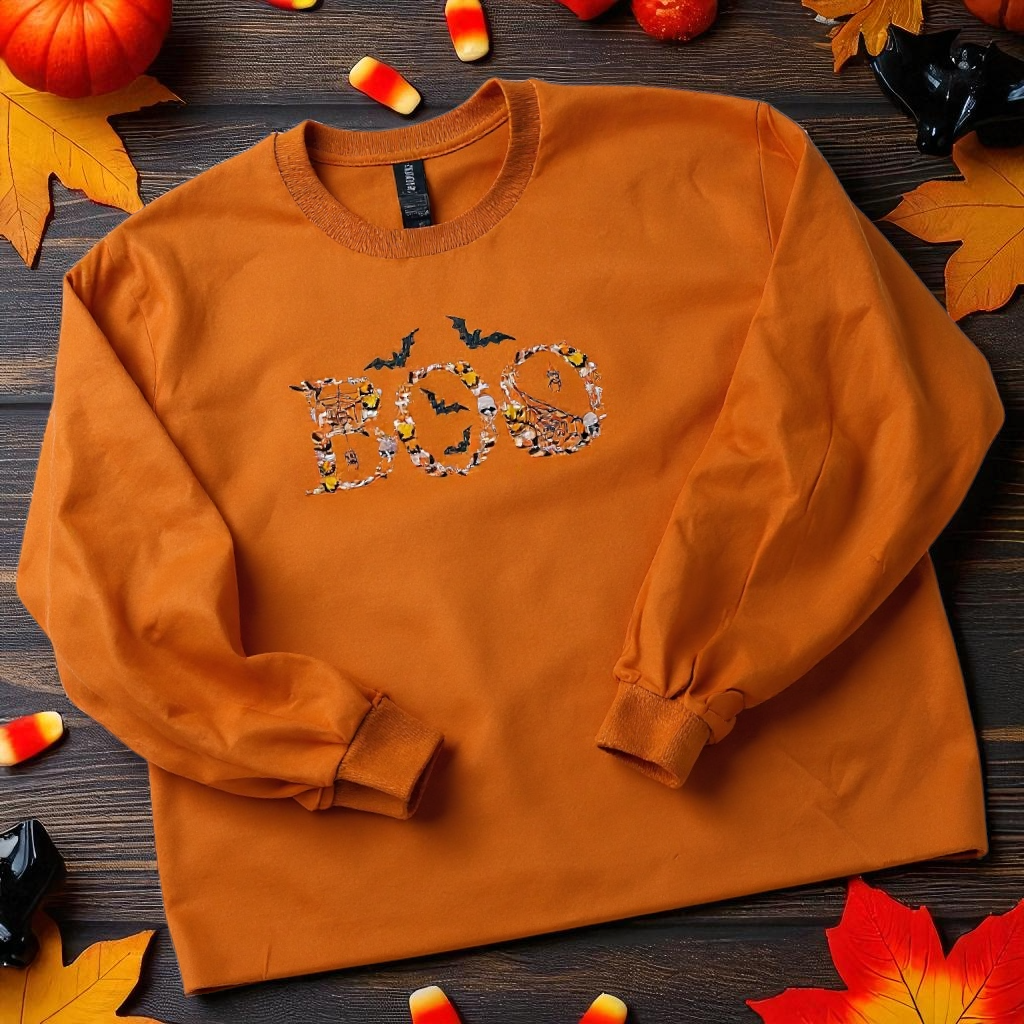 Embroidered Boo Shirts - Just in Time for Spooky Season - Premium Sweatshirt from Pat's Monograms - Just $22.95! Shop now at Pat's Monograms