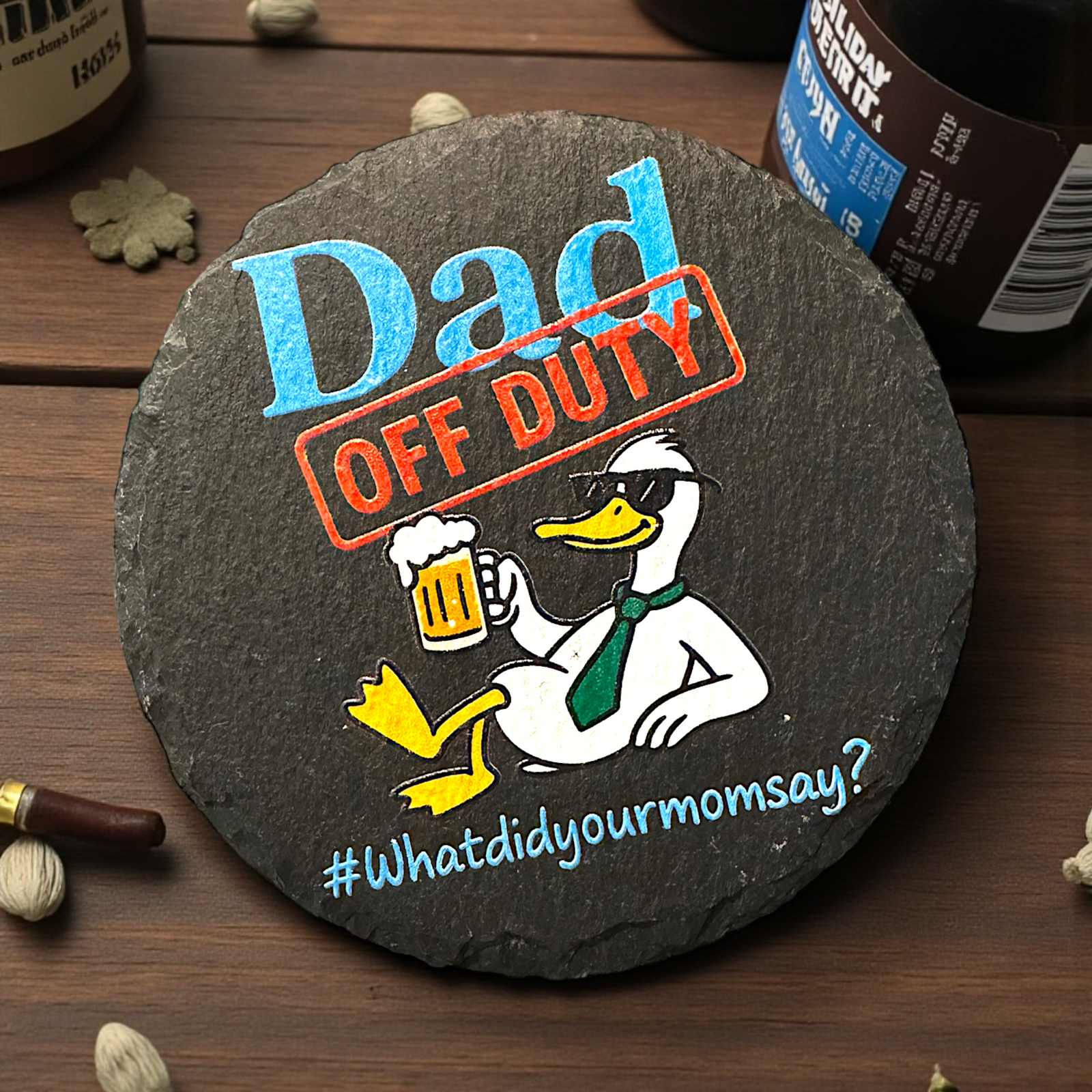 Dad off Duty Slate Coaster - Premium barware from Pat's Monograms - Just $6.50! Shop now at Pat's Monograms