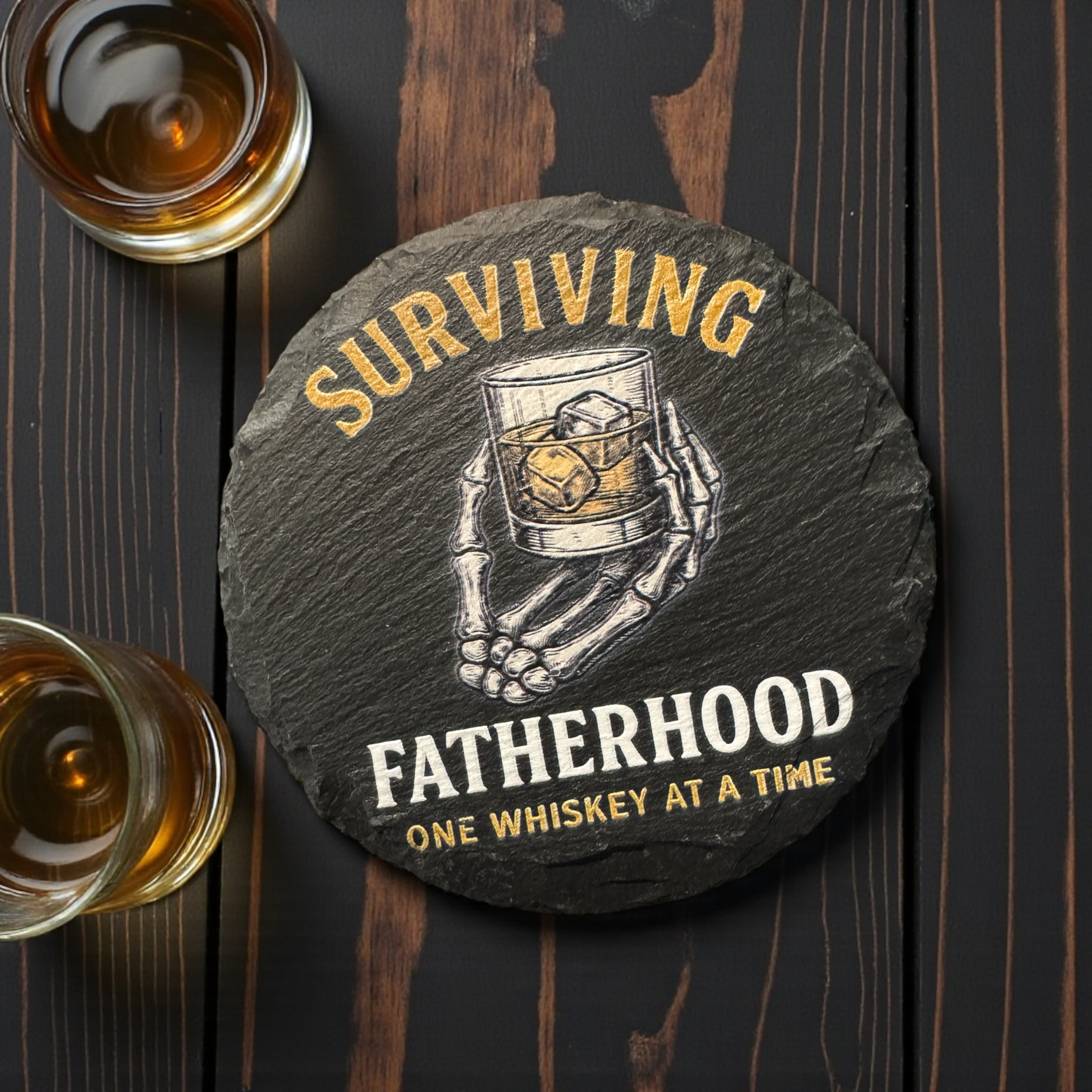 Surviving Fatherhood Slate Coaster - Premium barware from Pat's Monograms - Just $6.50! Shop now at Pat's Monograms