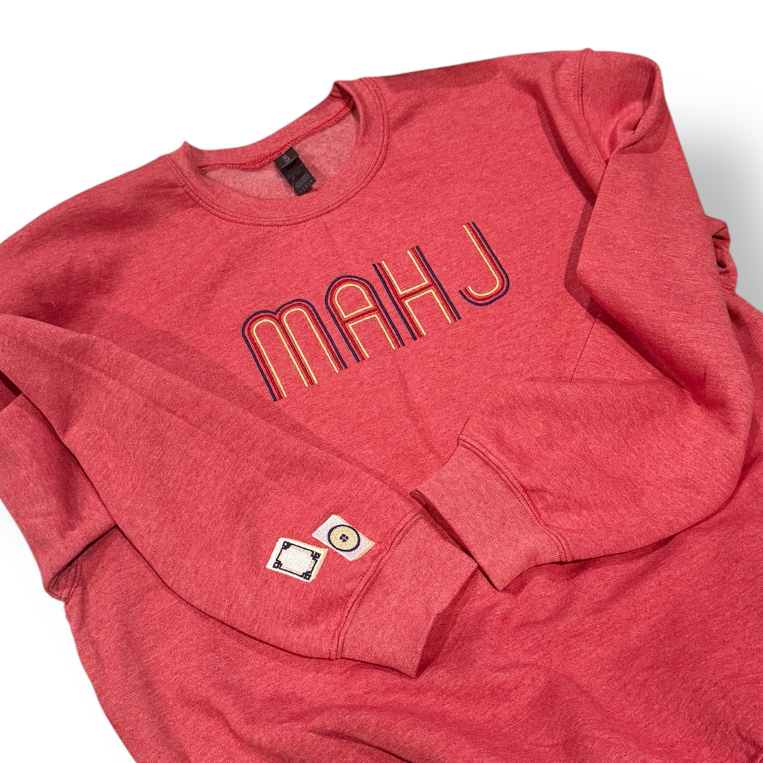 Mahjong Crewneck Sweatshirt with Retro Embroidery - Premium Sweatshirt from Pat's Monograms - Just $42! Shop now at Pat's Monograms