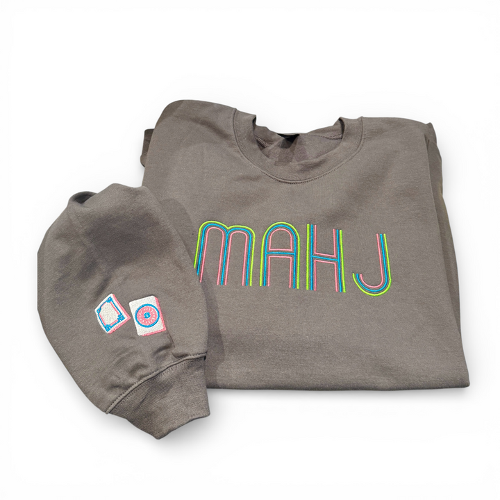 Mahjong Crewneck Sweatshirt with Retro Embroidery - Premium Sweatshirt from Pat's Monograms - Just $42! Shop now at Pat's Monograms