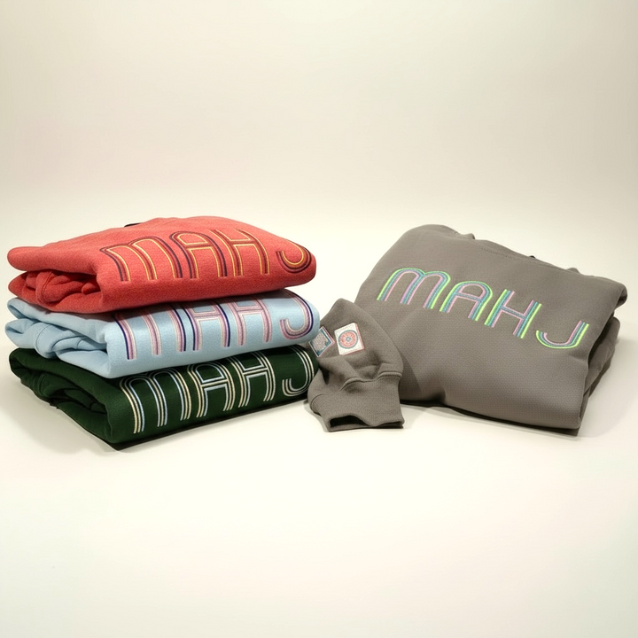 Mahjong Crewneck Sweatshirt with Retro Embroidery - Premium Sweatshirt from Pat's Monograms - Just $42! Shop now at Pat's Monograms