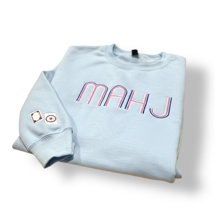Mahjong Crewneck Sweatshirt with Retro Embroidery - Premium Sweatshirt from Pat's Monograms - Just $42! Shop now at Pat's Monograms