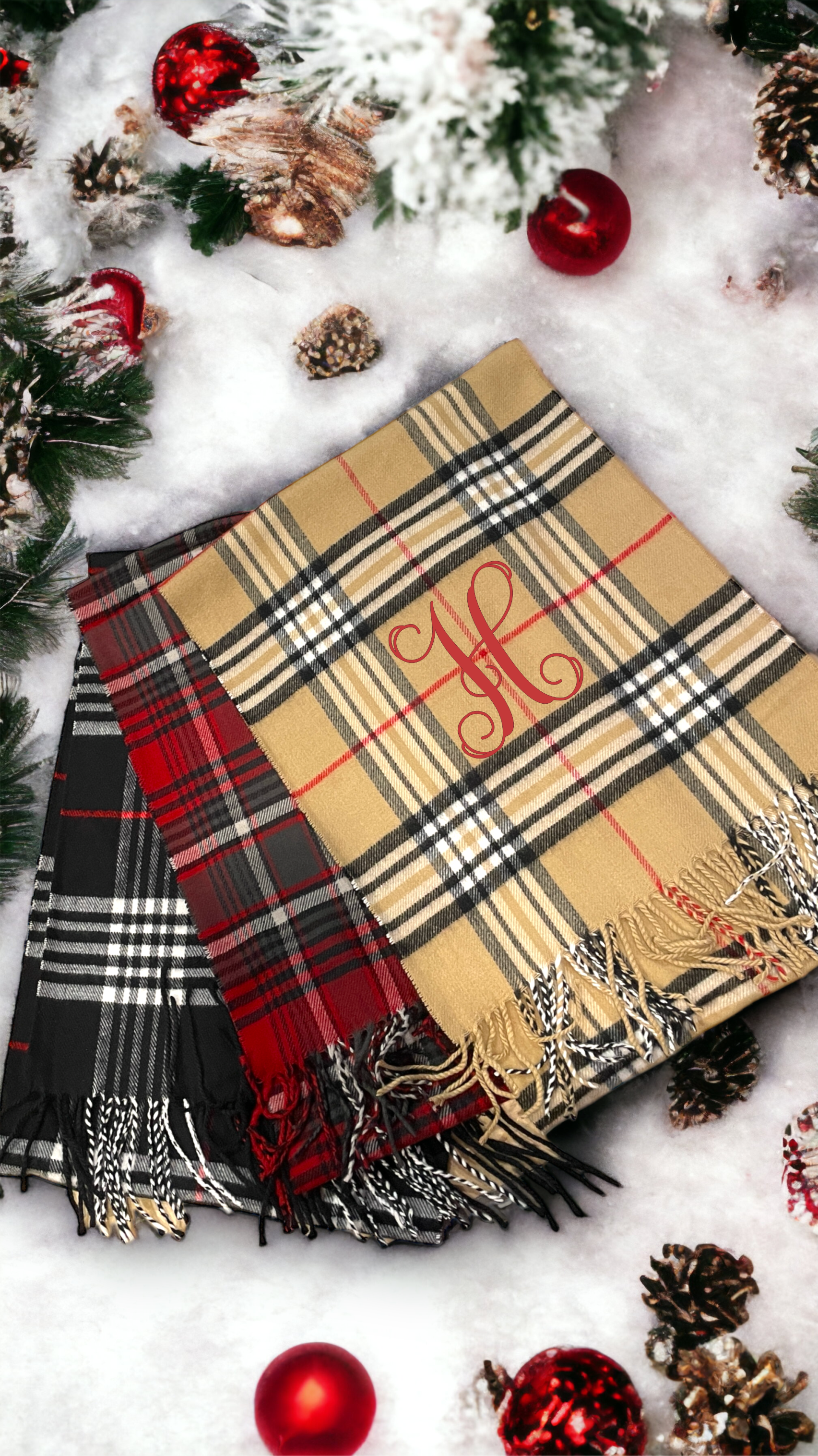 Plaid Cashmere Feel Scarves with Embroidered Single Initial - Premium  from Pat's Monograms - Just $18! Shop now at Pat's Monograms