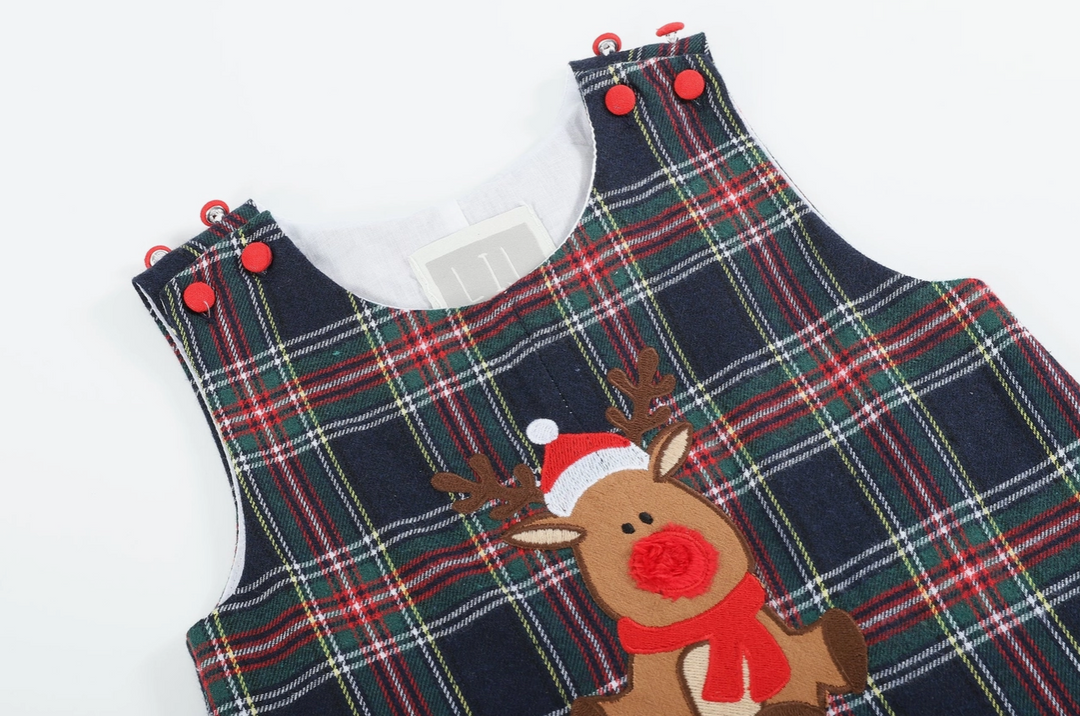 Navy and Red Plaid Reindeer Overalls - Premium  from Lil Cactus - Just $34.95! Shop now at Pat's Monograms